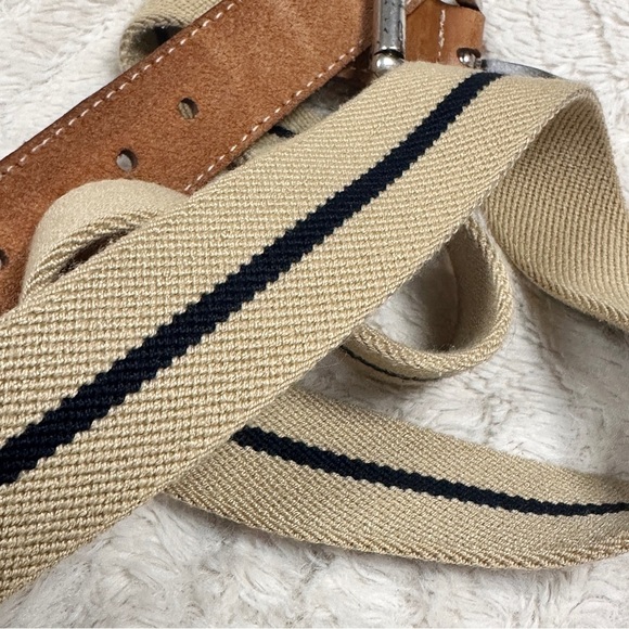 LL Bean men’s belt stretchy tan with black stripe fabric  40 " to center hole - Picture 6 of 7